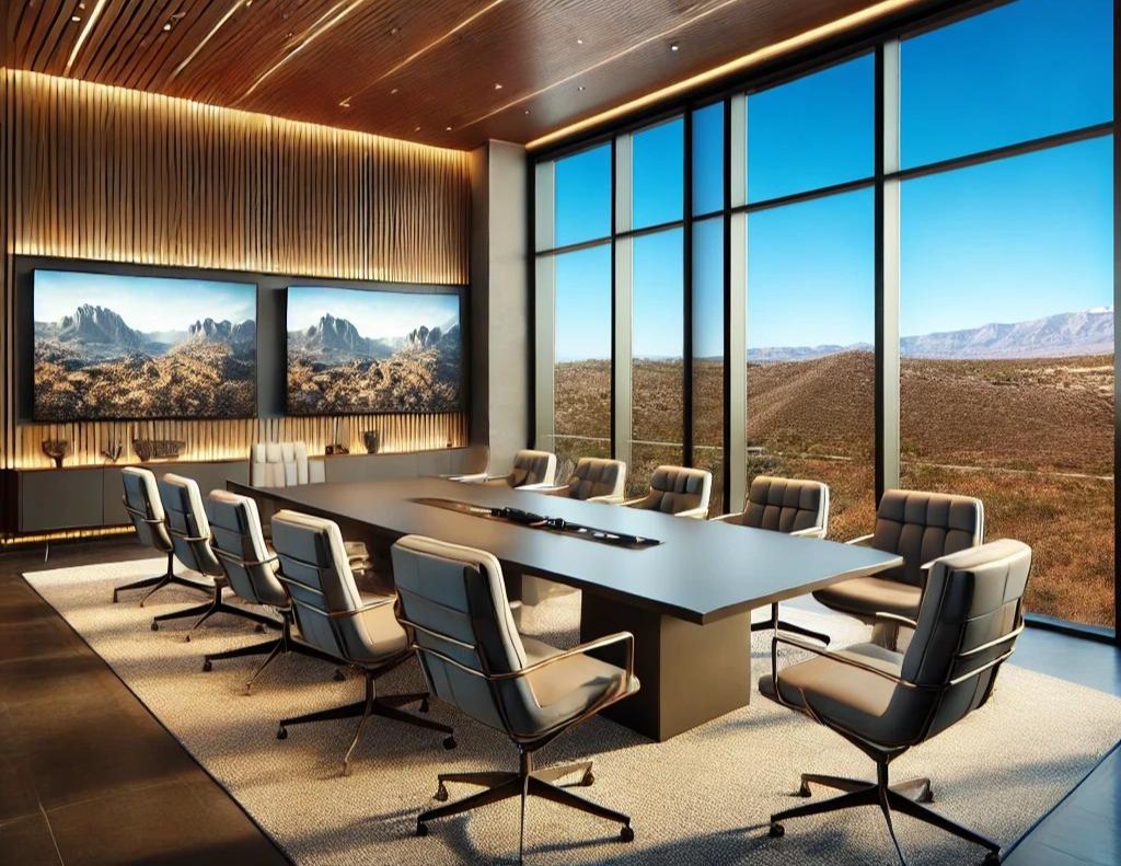 Executive conference room with mountain views